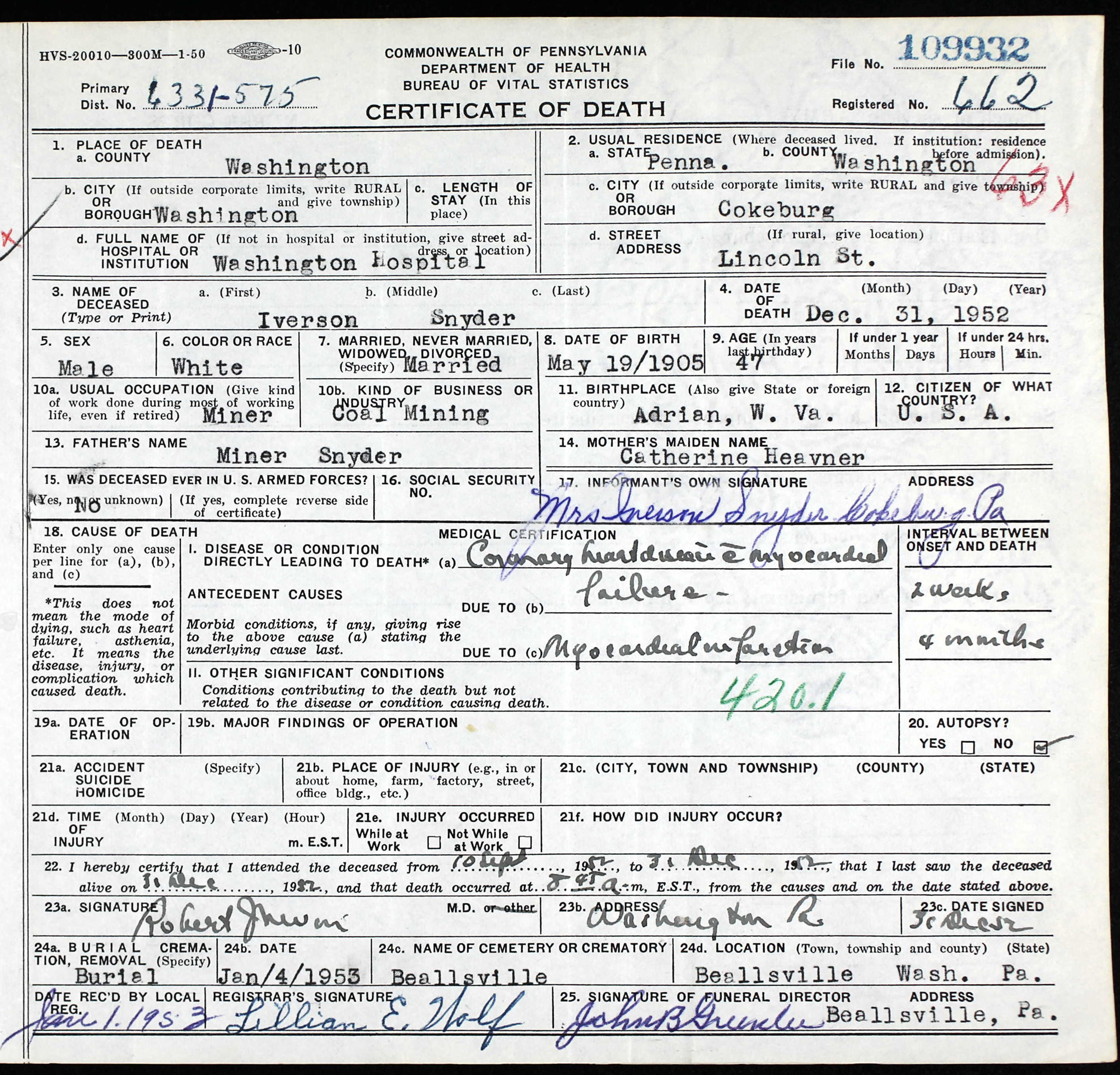 death certificate